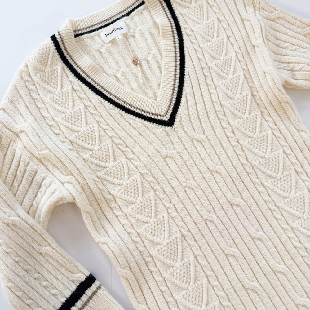 Heartloom Evereve Womens Large Odette Varsity Ivory Cableknit Sweater Dress - Picture 3 of 11